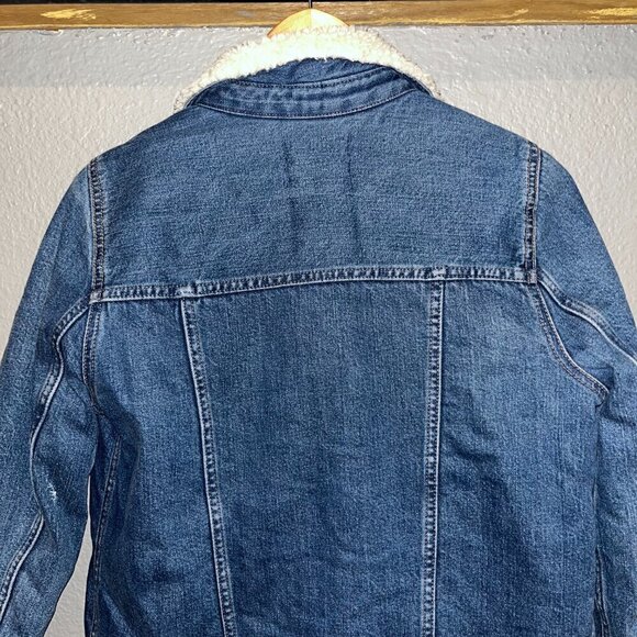 MADEWELL Oversized Denim Jean Trucker Jacket Sherpa Edition Donaway Wash - XS - Picture 8 of 13